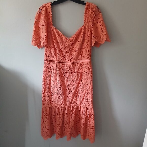 Saylor Louisa Midi Size Large Coral Lace Romantic Crochet Floral Pink Sweetheart - Picture 1 of 16